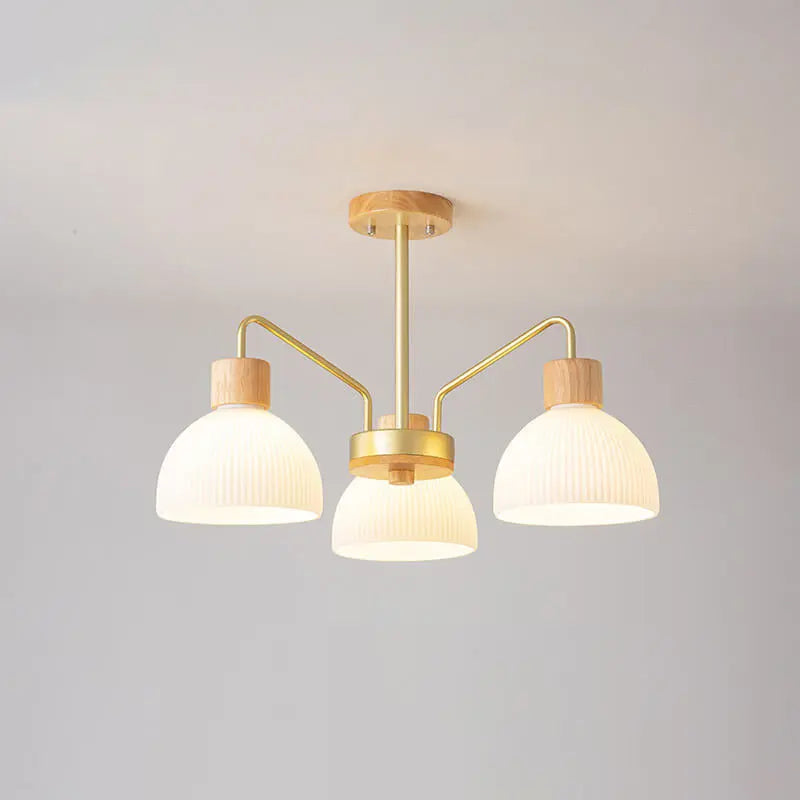 Nordic Vintage Wooden Glass Dome Shade 3/5 Light Chandelier Lumendat