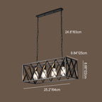 Traditional Farmhouse Rectangular Geometric Iron Cage 4/6 Light Island Light Chandelier for Dining Room BulbSquare