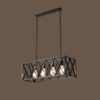 Traditional Farmhouse Rectangular Geometric Iron Cage 4/6 Light Island Light Chandelier for Dining Room BulbSquare