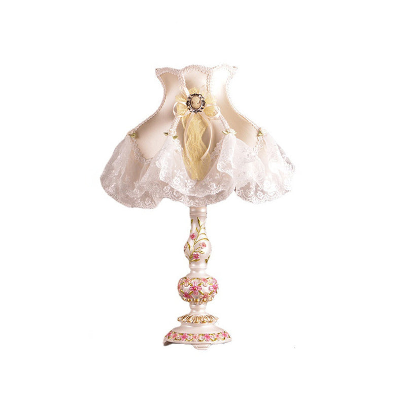 Contemporary Scandinavian Sculpted Floral Resin Iron Metal Fabric 1-Light Table Lamp For Bedroom Lumendat