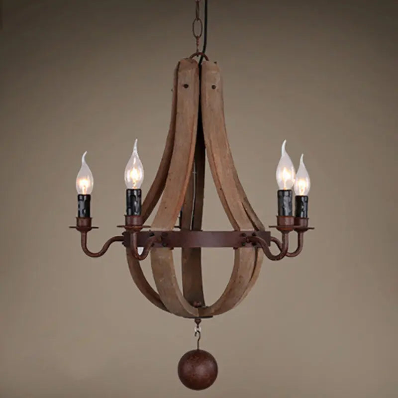 Traditional Rustic Round Branch Candle Holder Wooden Iron 5/6/8 Light Chandelier for Living Room Lumendat