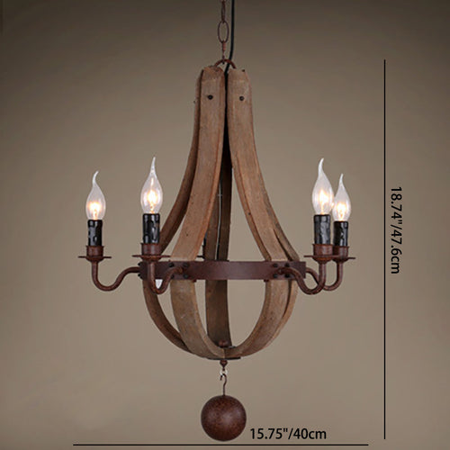 Traditional Rustic Round Branch Candle Holder Wooden Iron 5/6/8 Light Chandelier for Living Room