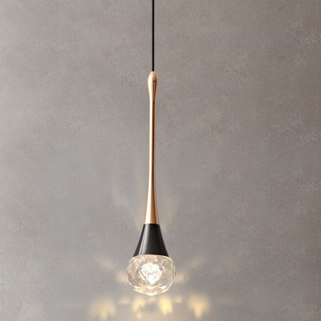 Light Luxury Minimalist Crystal Metal Pillar LED Pendant Light