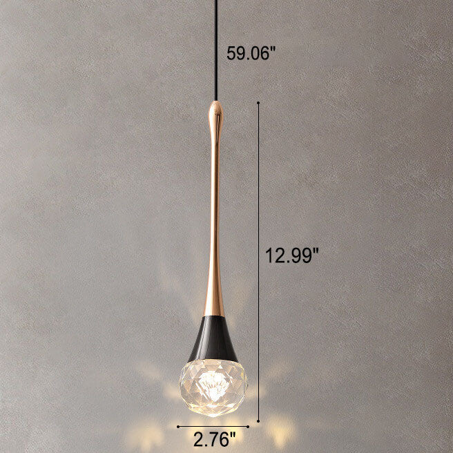 Light Luxury Minimalist Crystal Metal Pillar LED Pendant Light