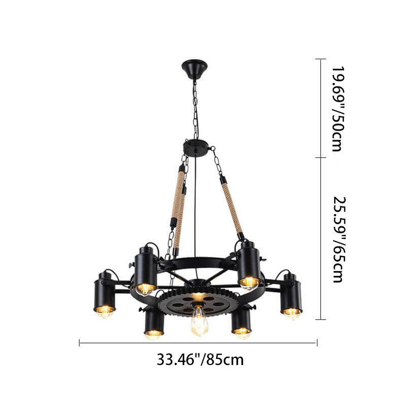 Contemporary Industrial Retro Gear Wrought Ion Hemp Rope 7/9/11-Light Chandelier For Living Room Lumendat