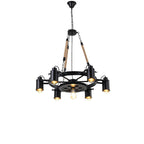 Contemporary Industrial Retro Gear Wrought Ion Hemp Rope 7/9/11-Light Chandelier For Living Room Lumendat