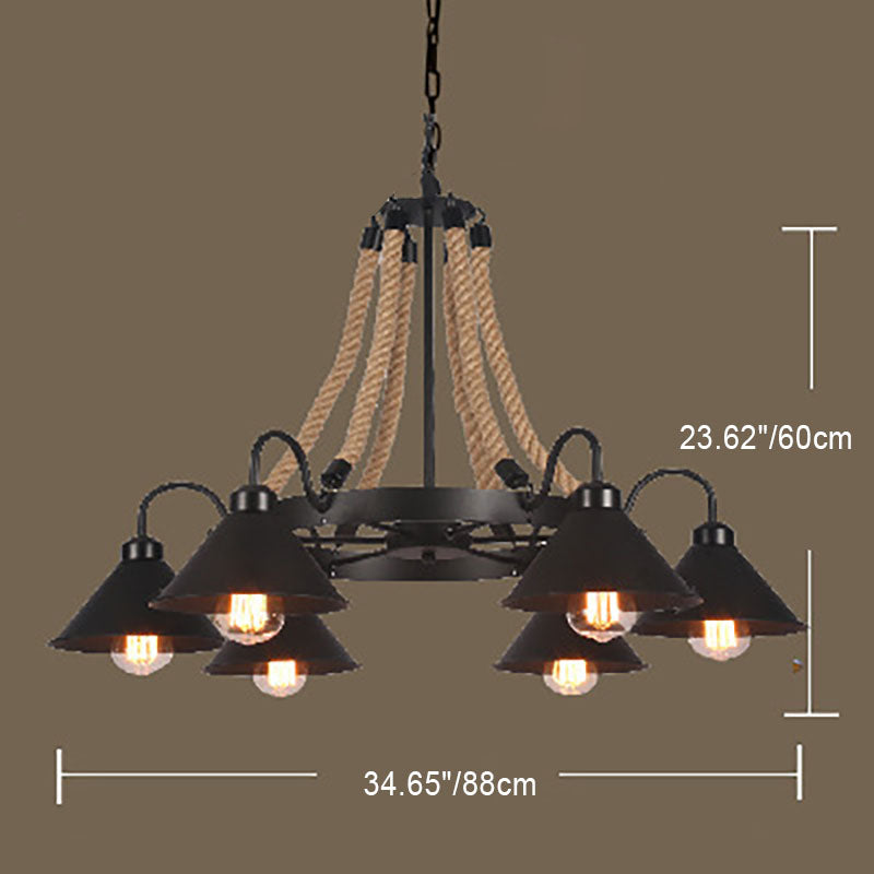 Industrial Rope 6/8/10-light Metal Cone Shade Chandeliers BulbSquare