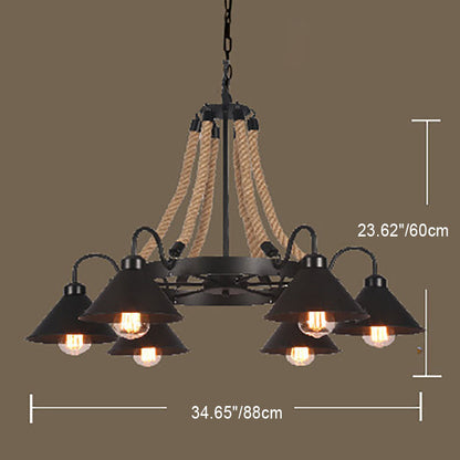 Industrial Rope 6/8/10-light Metal Cone Shade Chandeliers