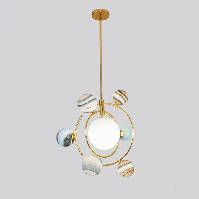 Lumendat Nordic Creative Glass Planet Plating Ring 7-Light Kids Chandelier Lumendat