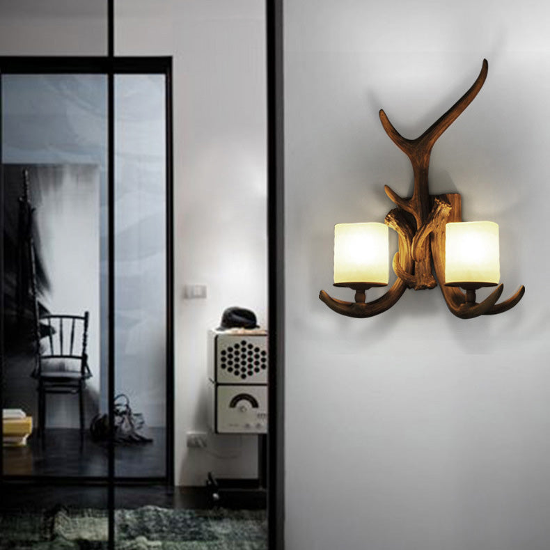 Traditional Vintage Resin Iron Antler 1/2 Light Wall Sconce Lamp For Hallway