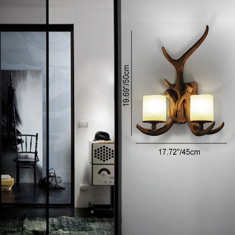 Traditional Vintage Resin Iron Antler 1/2 Light Wall Sconce Lamp For Hallway