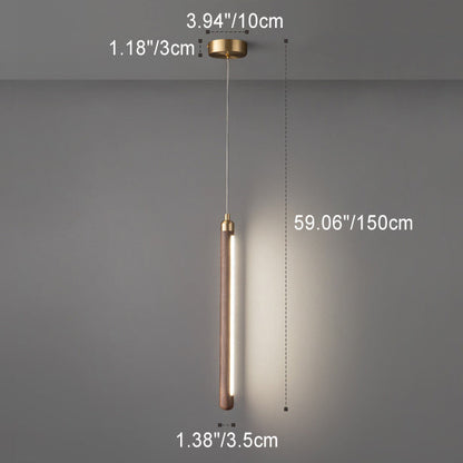 Modern Minimalist Linear Wood Copper Acrylic LED Pendant Light for Bedroom