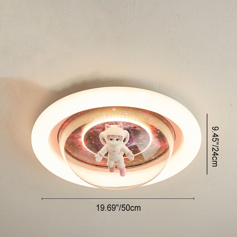 Lumendat Contemporary Creative Cartoon Pink Astronaut Unicorn Round Acrylic Resin LED Flush Mount Ceiling Light For Bedroom Lumendat