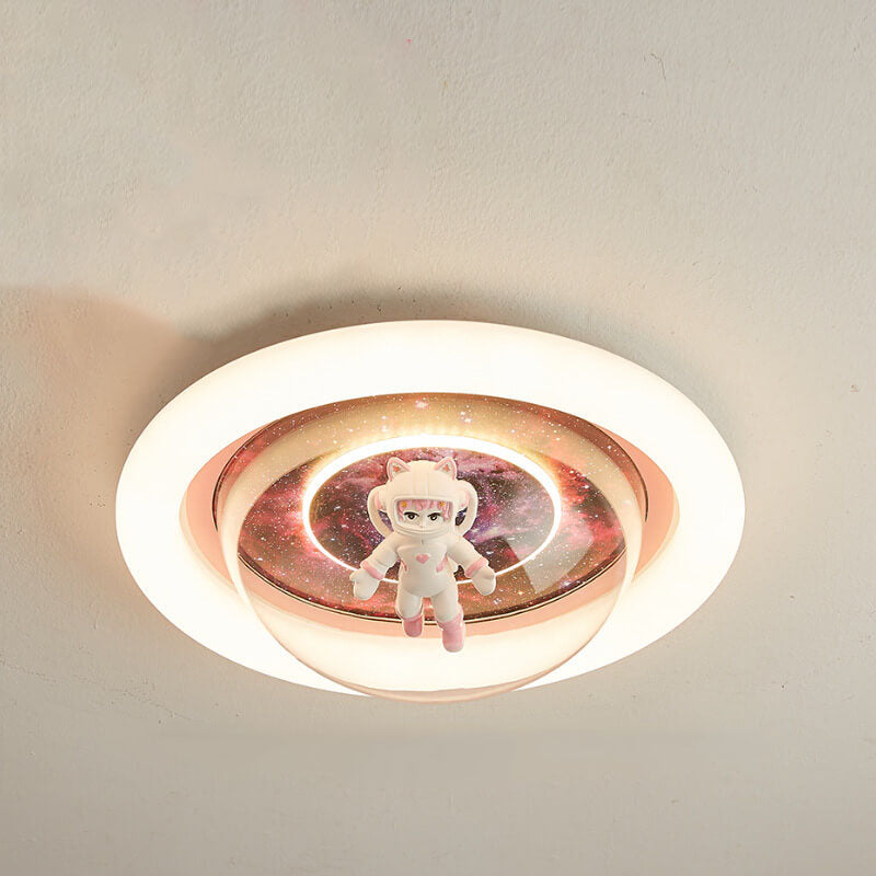 Lumendat Contemporary Creative Cartoon Pink Astronaut Unicorn Round Acrylic Resin LED Flush Mount Ceiling Light For Bedroom Lumendat