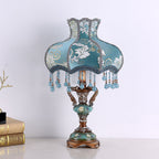 Traditional European Blue Fabric Tassel Resin 1-Light Table Lamp For Bedroom Lumendat
