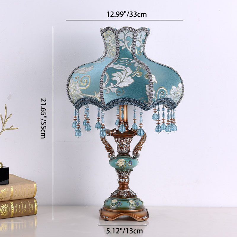 Traditional European Blue Fabric Tassel Resin 1-Light Table Lamp For Bedroom Lumendat