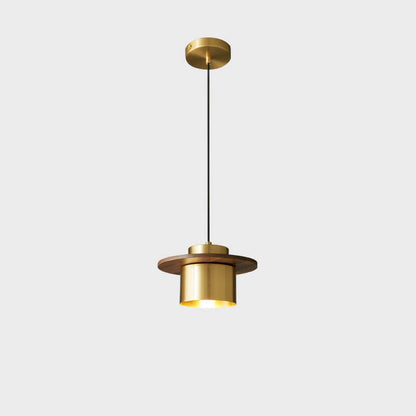 Nordic Luxury Walnut Brass Column 1-light Pendant Light
