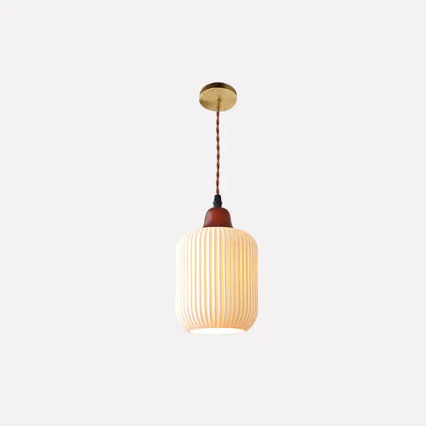 Japanese Vintage Pleated Ceramic Round Dome Wood 1-light Pendant Light Lumendat