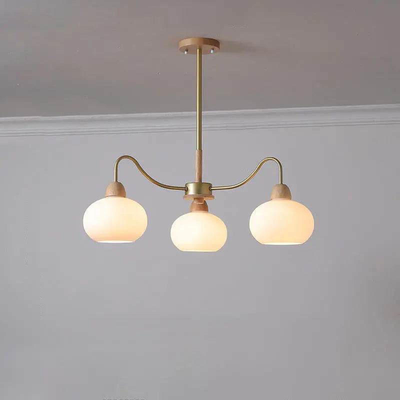 Nordic Japanese Glass Round Wood 3/6/8 Light Chandelier Lumendat