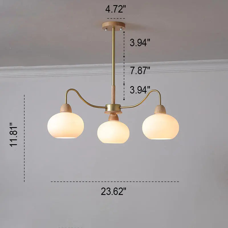 Nordic Japanese Glass Round Wood 3/6/8 Light Chandelier Lumendat