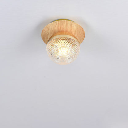 Japanese Minimalist Glass Iron Woodgrain 1-light Semi-flush Mount Ceiling Light