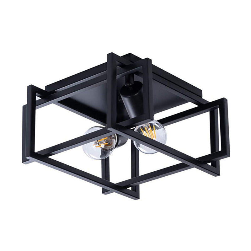 Contemporary Industrial Square Iron 2-light Semi-flush Mount Ceiling Light for Living Room