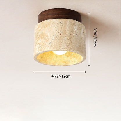 Modern Minimalist Cylinder Oval Dish Yellow Travertine 1-light Semi-flush Mount Ceiling Light for Living Room