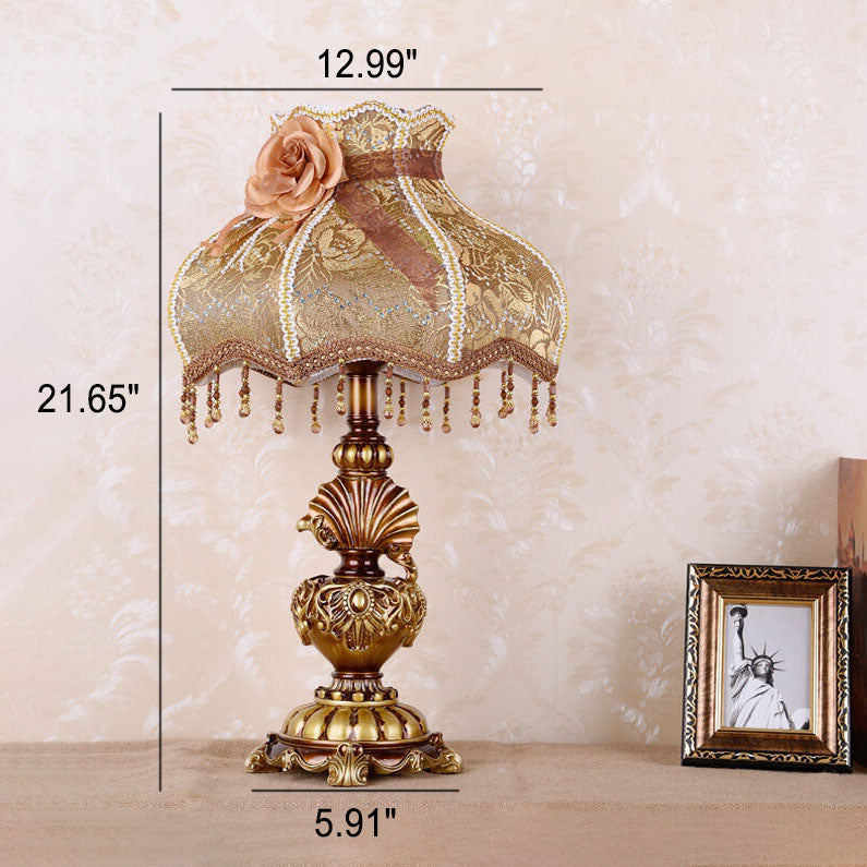 European Vintage Fabric Tassel Resin Court 1-Light Table Lamp Lumendat