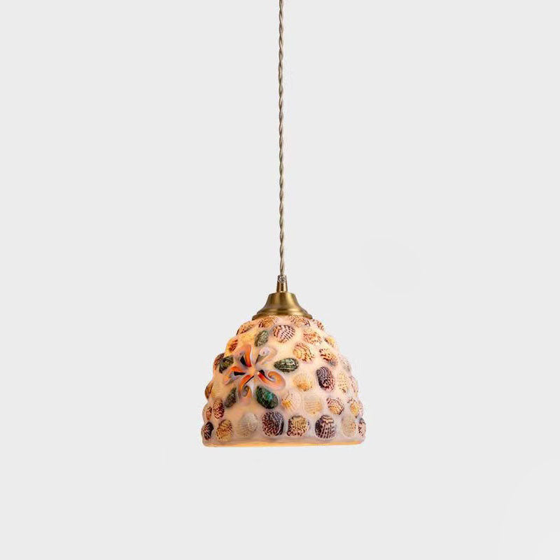 Traditional Tiffany Shell Decor Stained Glass Semicircle 1-light Pendant Light for Bedroom BulbSquare
