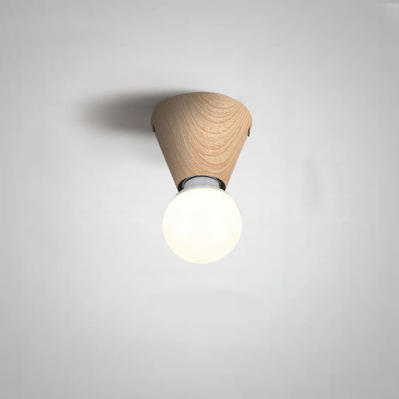 Japanese Minimalist Wood Grain Glass Round 1-Light Flush Mount Ceiling Light Lumendat