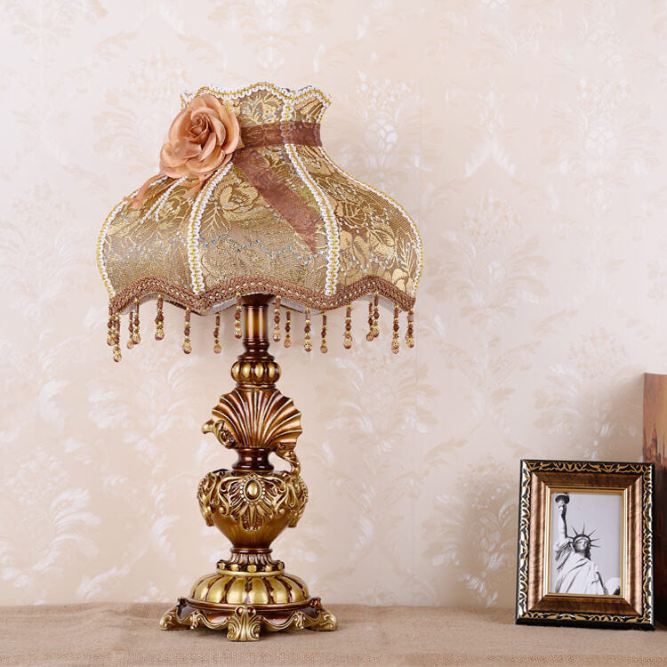 European Vintage Fabric Tassel Resin Court 1-Light Table Lamp Lumendat