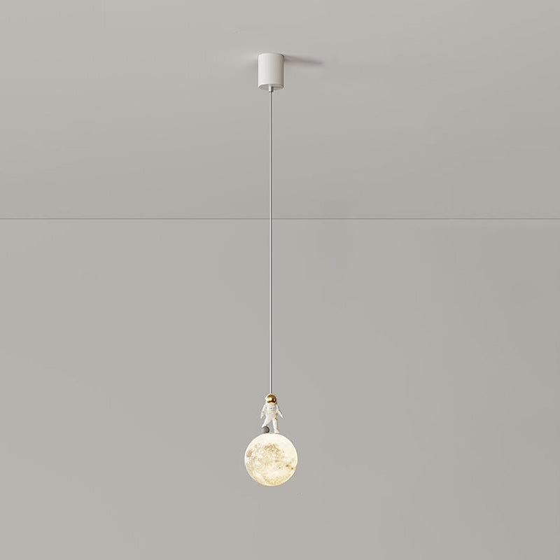 Modern Minimalist Astronaut Moon Iron Resin LED Pendant Light for Bedroom BulbSquare