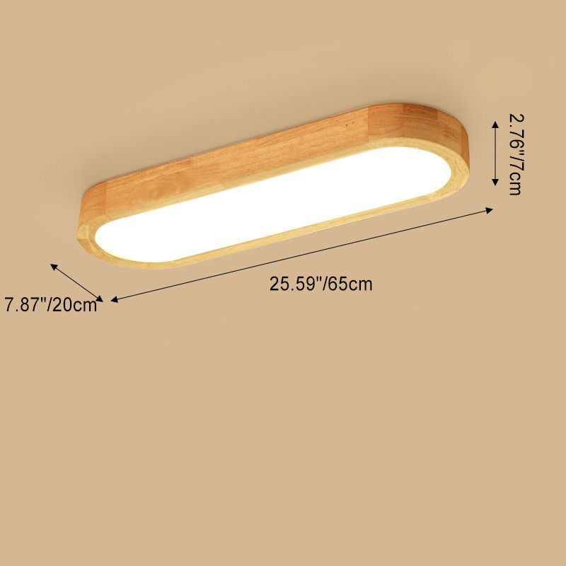 Traditional Japanese Rectangular Solid Wood Acrylic LED Flush Mount Ceiling Light For Living Room Lumendat