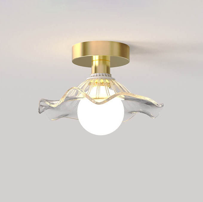 Modern Light Luxury Glass Flower Design Iron 1-light Semi-flush Mount Ceiling Light