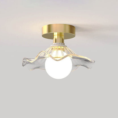 Modern Light Luxury Glass Flower Design Iron 1-light Semi-flush Mount Ceiling Light