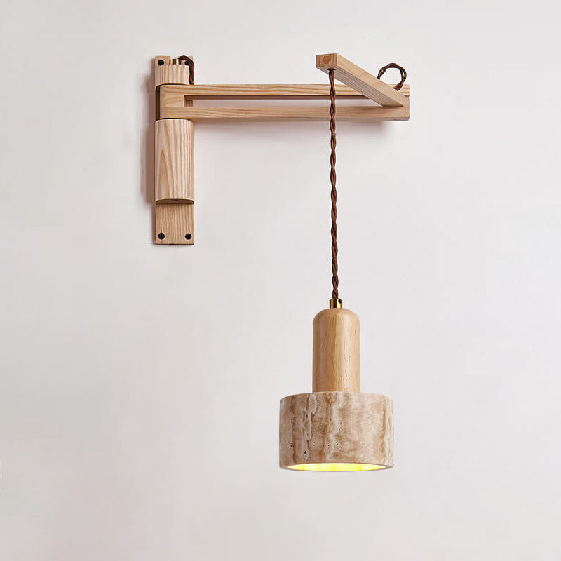 Japanese Modern Wood Retractable Folding 1-Light Wall Sconce Lamp Lumendat