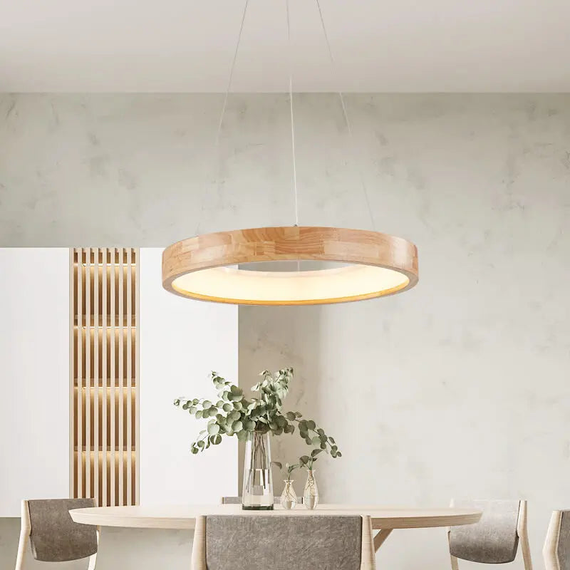 Japanese Minimalist Log Circle Island Light LED Chandelier – Dimmable Lumendat