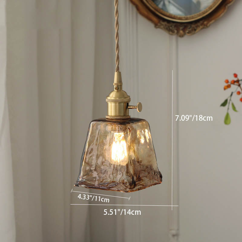 Modern Eclectic Amber Brass Glass Geometric Jar 1-light Pendant Light for Living Room BulbSquare