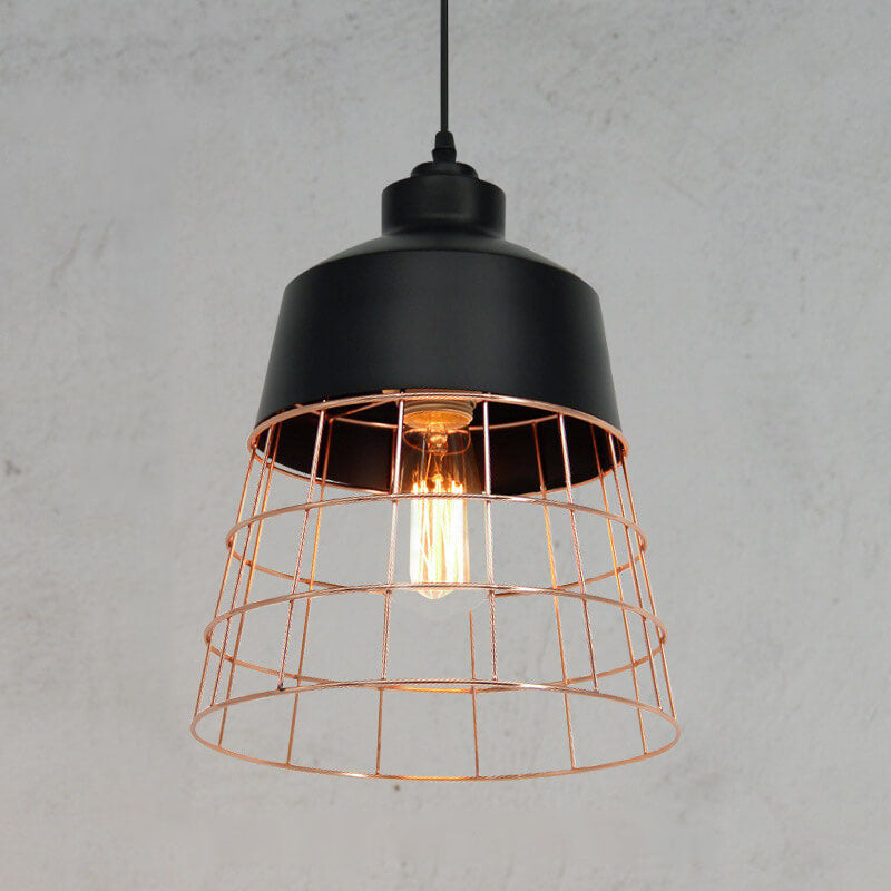Nordic Creative Iron Cage Geometry 1-light Pendant Light BulbSquare