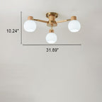 Traditional Japanese Wabi-sabi Rubberwood Hardware Glass 3/6/8-Light Flush Mount Lighting For Living Room Lumendat