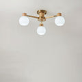 Traditional Japanese Wabi-sabi Rubberwood Hardware Glass 3/6/8-Light Flush Mount Lighting For Living Room Lumendat