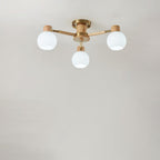 Traditional Japanese Wabi-sabi Rubberwood Hardware Glass 3/6/8-Light Flush Mount Lighting For Living Room Lumendat