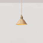 Japanese Vintage Walnut Geometric Round Cone Brass 1-Light Pendant Light