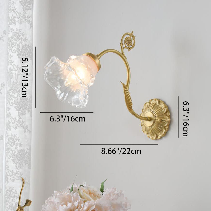 Traditional French Glass Flower Copper 1-Light Wall Sconce Lamp For Living Room Lumendat