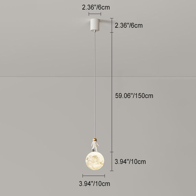 Modern Minimalist Astronaut Moon Iron Resin LED Pendant Light for Bedroom BulbSquare
