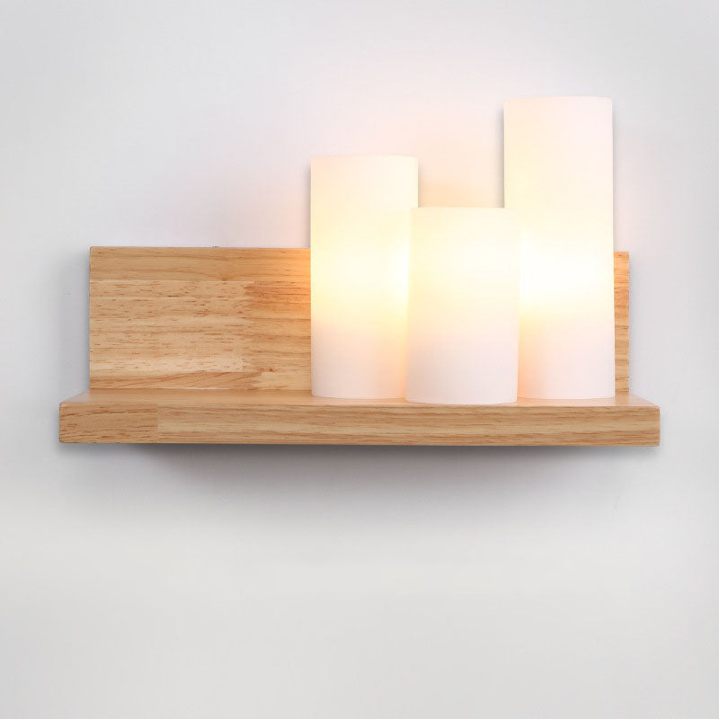 Japanese Minimalist Cylindrical Wooden Glass 1-Light Wall Sconce Lamp Lumendat