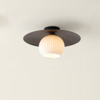 Contemporary Nordic Round Domed Iron Glass 1-light Semi-flush Mount Ceiling Light for Living Room