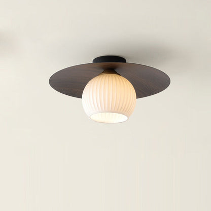 Contemporary Nordic Round Domed Iron Glass 1-light Semi-flush Mount Ceiling Light for Living Room