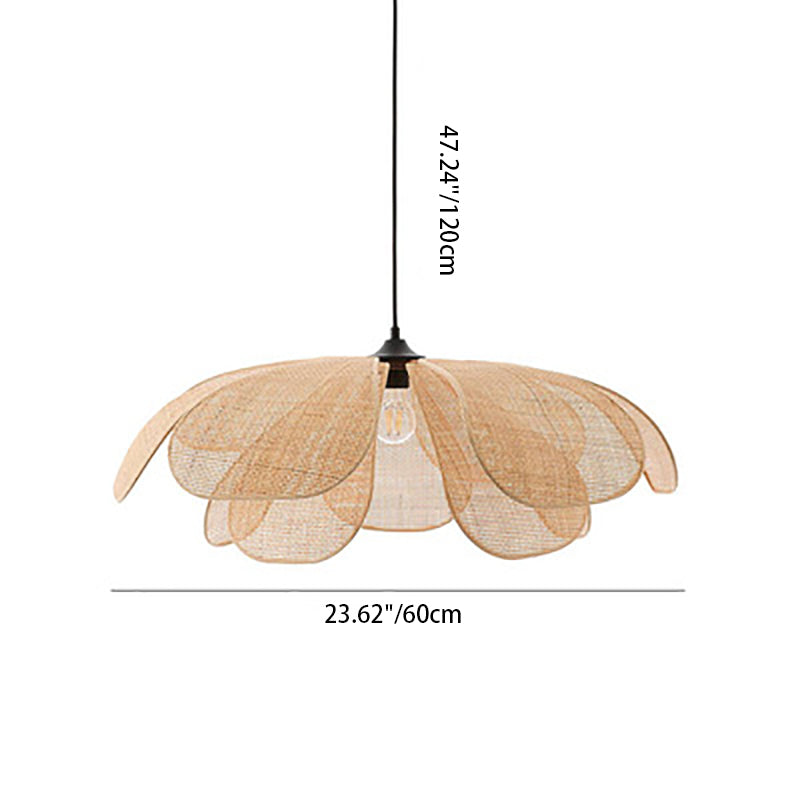 Traditional Japanese Rattan Weaving Petal Shape 1-light Pendant for Living Room