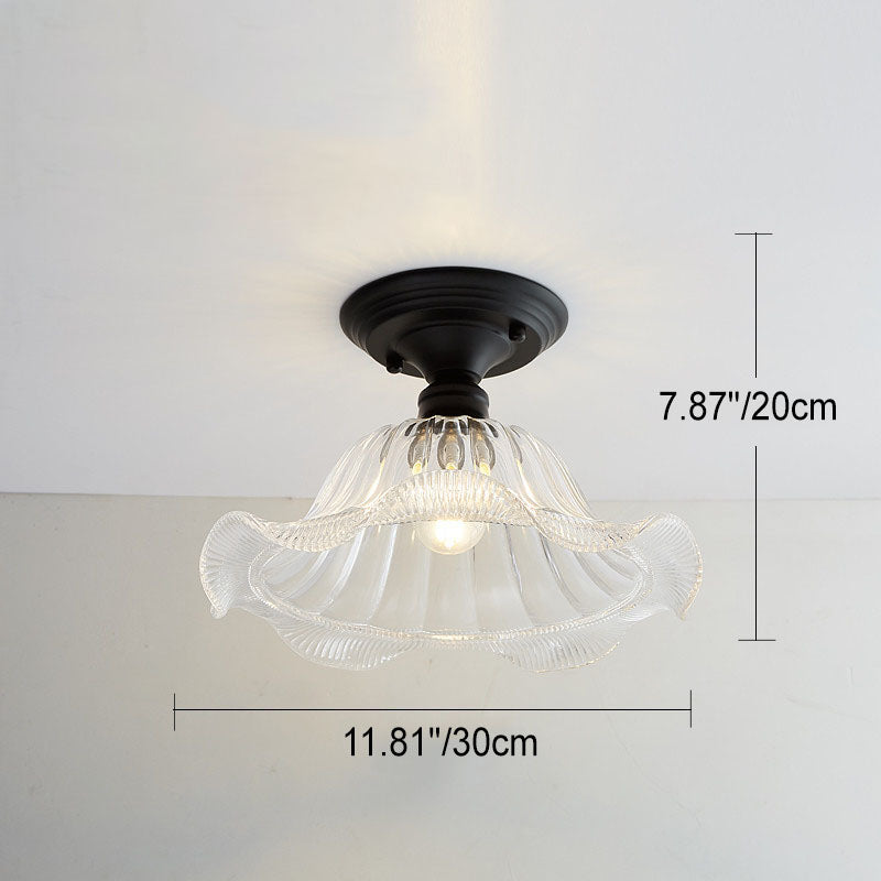 Nordic Vintage Glass Floral Round Geometry 1-Light Semi-Flush Mount Ceiling Light Lumendat